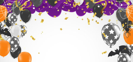Happy Halloween banner or party invitation background with night  Vector illustration. spiders web and flying bats. Place for textのイラスト素材
