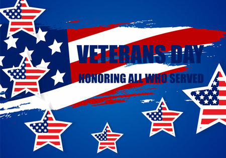 USA Veterans day background. Vector abstract grunge brushes flag with text. Template illustration. Place for text.のイラスト素材