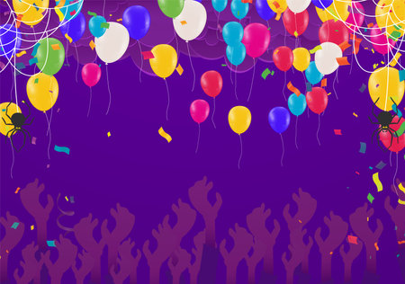 Happy Halloween banner or party invitation background with night  Vector illustration. spiders web and flying bats. Place for textのイラスト素材