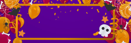 Happy Halloween banner or party invitation background with night  Vector illustration. spiders web and flying bats. Place for textのイラスト素材