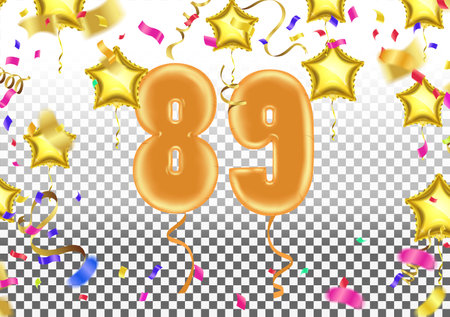 Elegant Greeting celebration  89 birthday  Happy birthday, congratulations poster. Balloons numbers with sparkling confetti. Vectorのイラスト素材