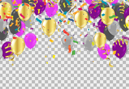 Color Glossy Happy Birthday Balloons Banner Vector Illustration of Colorfulのイラスト素材