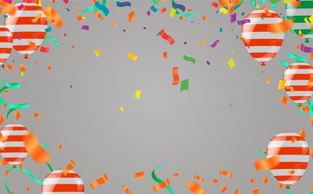 Celebration background with balloons and confetti. Vector illustration.のイラスト素材