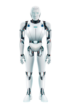 humanoid artificial intelligence robot 3d vector high quality white background, Realistic vector, Concept of robotizationのイラスト素材