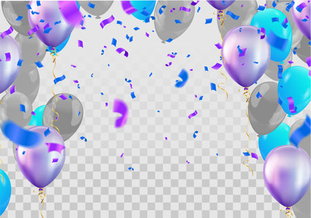 Happy birthday vector background design. Happy birthday to you greeting text with balloons, purple,blue,grayのイラスト素材