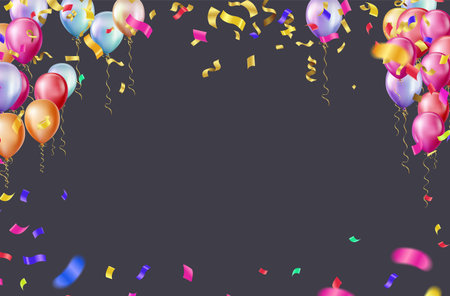 happy birthday horizontal illustration Celebrate with balloons with confetti for festive decorations vector illustration.のイラスト素材