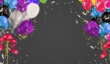 Celebration background with balloons and confetti. Vector illustration.のイラスト素材