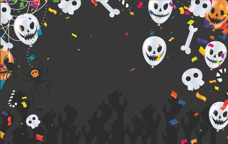Halloween background with pumpkins, spiders, confetti and skulls.のイラスト素材