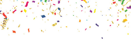 Celebration background template with confetti and streamers on white background. Vector illustrationのイラスト素材