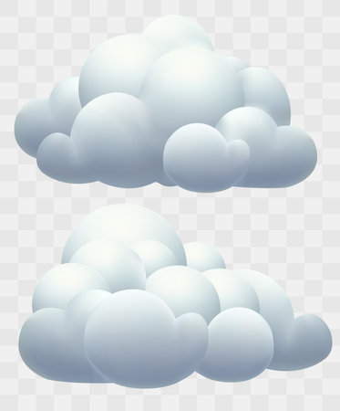Realistic 3d white clouds set. Vector illustration of realistic clouds.のイラスト素材