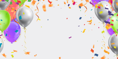 New Birthday celebration with colorful confetti.Color Glossy and ribbons Happy greeting cardのイラスト素材