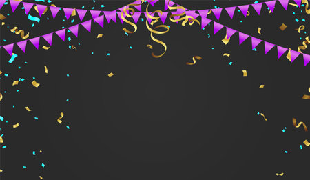Party background with confetti and ribbons. Vector Illustration.のイラスト素材