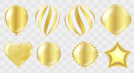 golden balloons isolated on a transparent background. Vector illustration.のイラスト素材