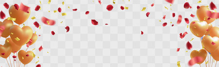 Valentine's day background with golden hearts and confetti.のイラスト素材