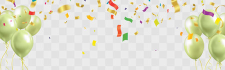 Celebration banner with balloons and confetti. Vector illustration.のイラスト素材