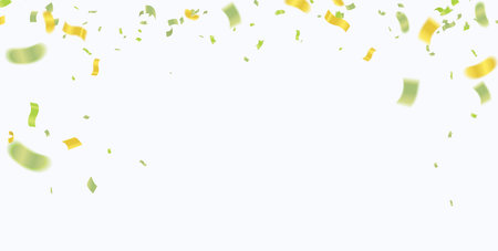 Golden confetti and ribbons on white background. Vector illustration.のイラスト素材