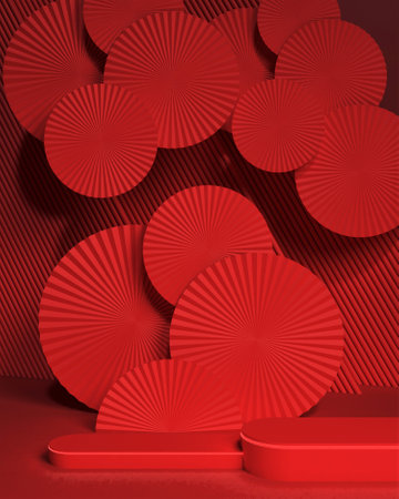 3D rendering background illustration. abstract geometric red conceptual space for the presentation of minimal products Chinese new yearの写真素材
