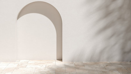 Arched interior walls with empty space for product presentation and advertising media, the concept of minimalist Mediterranean interiors. and contemporary interiors. 3d renderingの写真素材