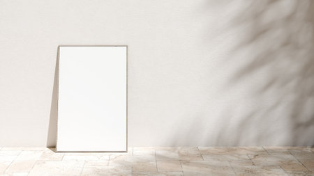 Interior wall with blank space and frame mockup for product presentation and advertising media. Mediterranean minimalist interior design concept. and contemporary interiors. 3d renderingの写真素材
