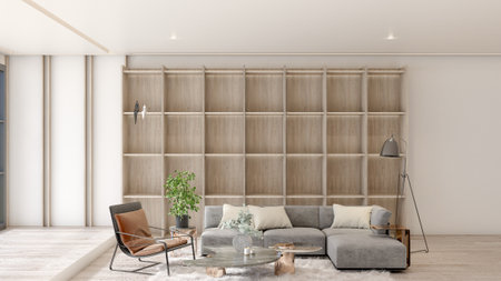 Interior design the apartment living room is modern style, minimal, luxury, and modern, built-in...