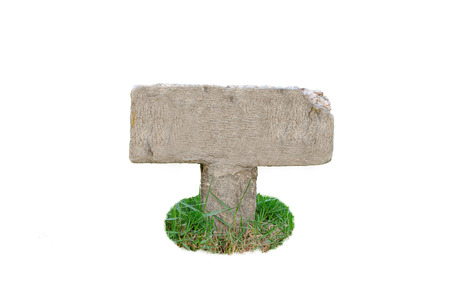 Cement signboard in the grass on a white backgroundの写真素材