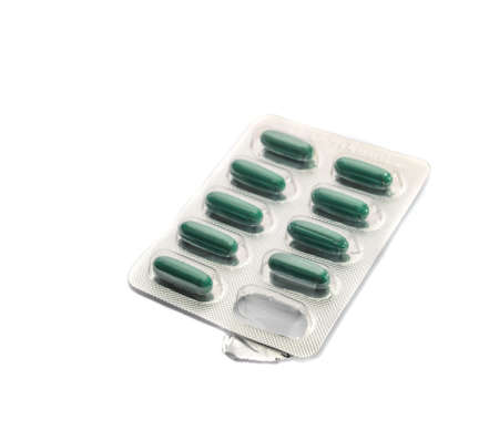 a last capsule  in package on white background