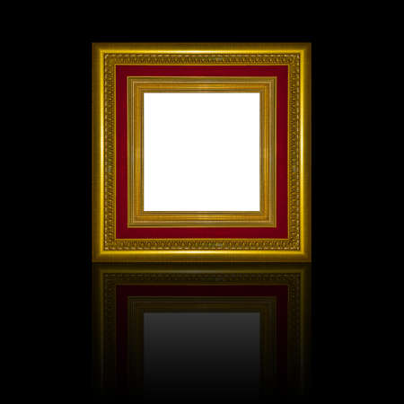 Picture frame gold wood frame in black background.の写真素材