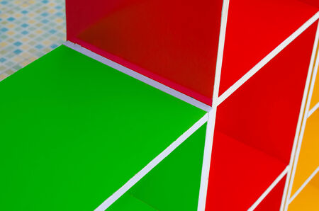 Colorful shelves of different colors , Colorful shelves is stacked backgroundの写真素材
