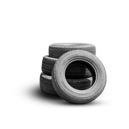 Old tire isolated on white backgroundの写真素材