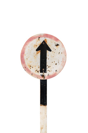 old road warning sign isolated on white. Includes clipping path.の写真素材