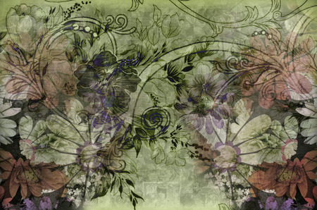 Fragment of colorful retro tapestry text, Fragment of colorful retro tapestry textile pattern with floral ornament useful as backgroundの写真素材