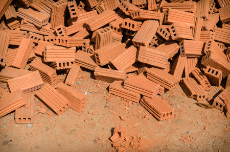 group of red bricks on construction siteの写真素材