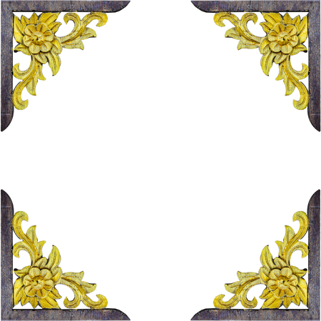 Pattern of flower carved on wood for decoration isolated on white backgroundの写真素材