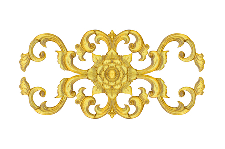 Pattern of gold metal frame carve flower on white backgroundの写真素材