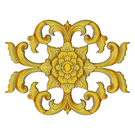 Pattern of gold metal frame carve flower on white backgroundの写真素材