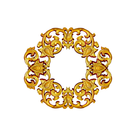 gold metal frame carve flower on white backgroundの写真素材