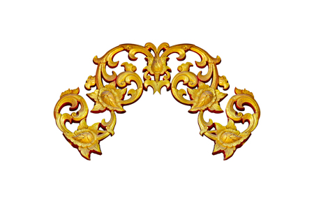 gold metal frame carve flower on white backgroundの写真素材