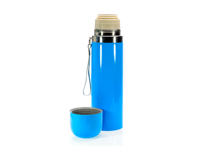 blue metal bottle isolated on white backgroundの写真素材