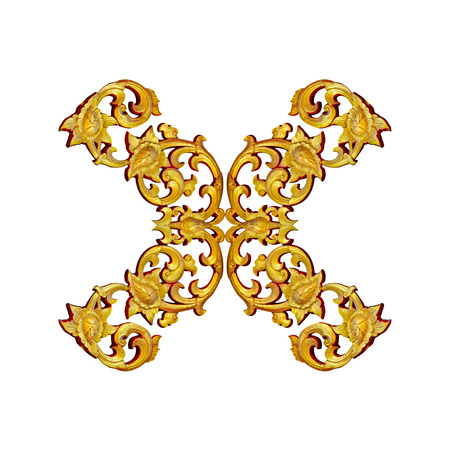 gold metal frame carve flower on white backgroundの写真素材