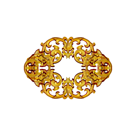 gold metal frame carve flower on white backgroundの写真素材