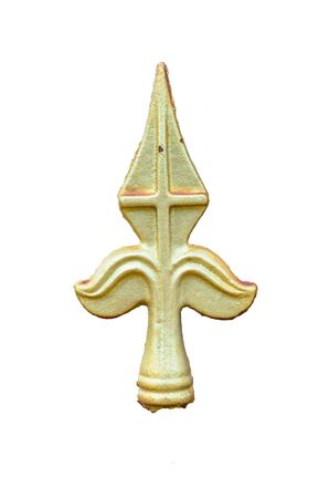 Fragment of iron fence with golden arrowsの写真素材