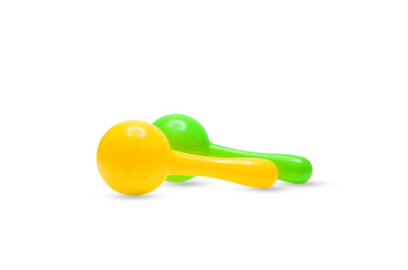 Baby rattle maracas isolated on white backgroundの写真素材