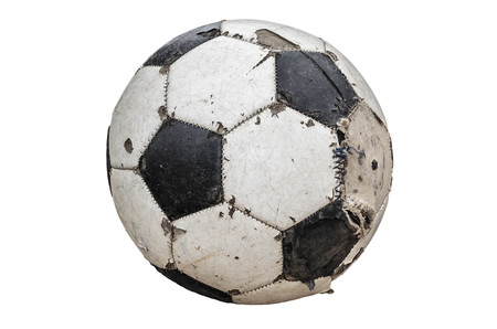 Old used football or soccer ballの写真素材