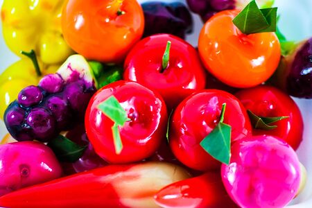 Thai various desserts are colour on white backgroundの写真素材