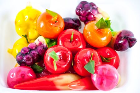 Thai various desserts are colour on white backgroundの写真素材