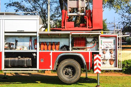 The back view of a fire engineの写真素材