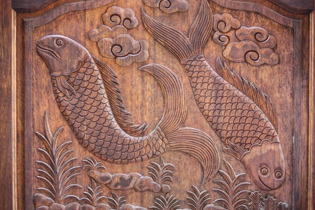 door wood panel carves manually dragon pictureの写真素材