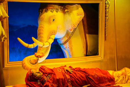 elephant on a door of a temple in Chiang Raiの写真素材