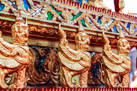 Golden Guardian Statues in King Palace in Bangkokの写真素材