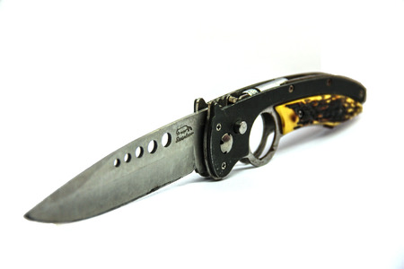 Bowie style knife on white background.の写真素材